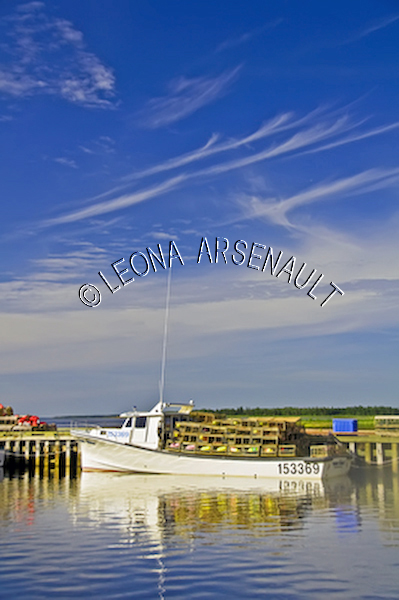 CANADA;PRINCE EDWARD ISLAND;PRINCE COUNTY;ABRAM-VILLAGE;FISHING BOATS;BUOYS;BOATS;LOBSTER TRAPS;TRAPS;PIERS;WHARFS;HARBOURS;NAUTICAL;WATER;REFLECTIONS;SUMMER;SEASCAPE;SCENIC;VERTICAL